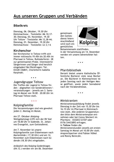 Pfarrbrief Herbst 2009 - Katholische Pfarrgemeinde Sanctissima ...