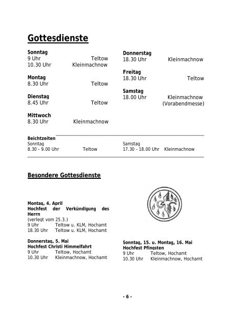 Pfarrbrief Katholische Gemeinde Ss. Eucharistia Kleinmachnow