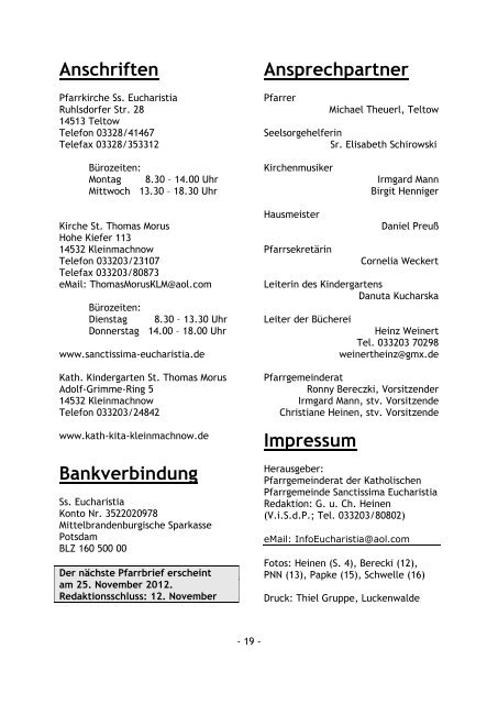 Pfarrbrief Herbst 2012 - Katholische Pfarrgemeinde Sanctissima ...