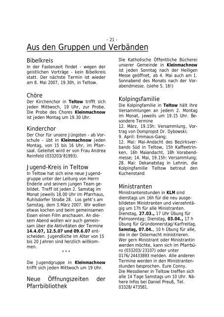 Pfarrbrief - Katholische Pfarrgemeinde Sanctissima Eucharistia