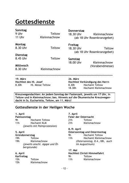 Pfarrbrief Ostern 2012 - Katholische Pfarrgemeinde Sanctissima ...