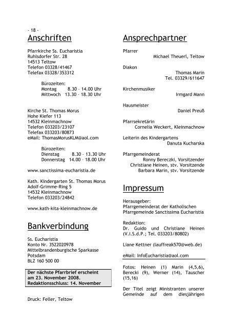 Pfarrbrief Herbst 2008 - Katholische Pfarrgemeinde Sanctissima ...