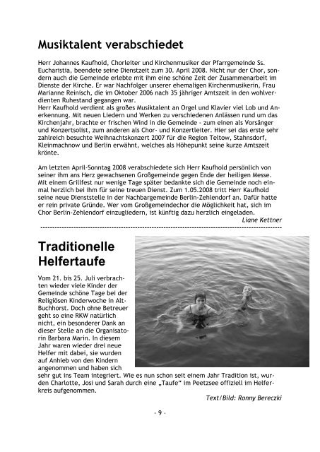 Pfarrbrief Herbst 2008 - Katholische Pfarrgemeinde Sanctissima ...