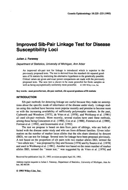 Improved Sib-Pair Linkage Test for Disease Susceptibility Loci