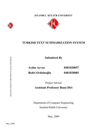 TURKISH TEXT SUMMARIZATION SYSTEM Submitted By Ayd?n ...