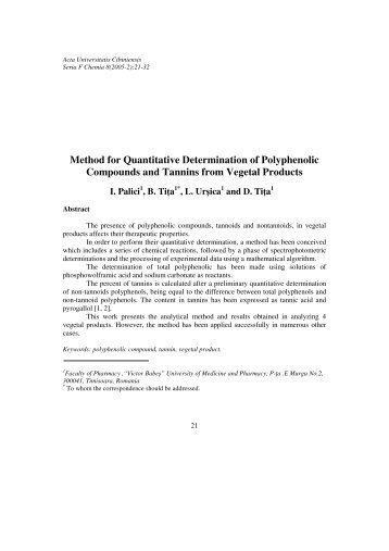 Method for Quantitative Determination of Polyphenolic Compounds ...