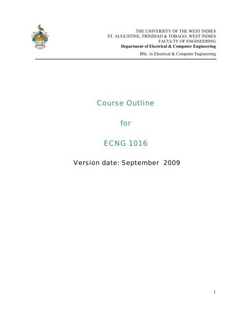 Course Outline for ECNG 1016 - Faculty of Engineering - The ...