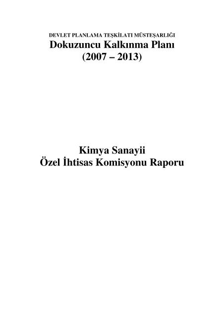 Kimya Sanayii Ã–zel - 9.KalkÄ±nma PlanÄ± - Devlet Planlama TeÅŸkilatÄ±