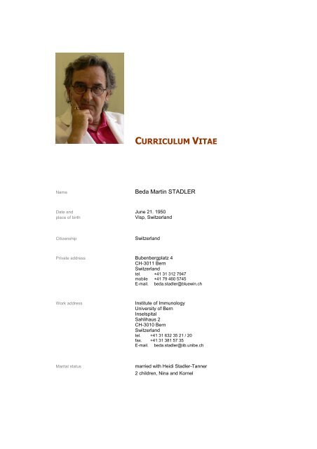 curriculum vitae - University Institute of Immunology - UniversitÃ¤t Bern