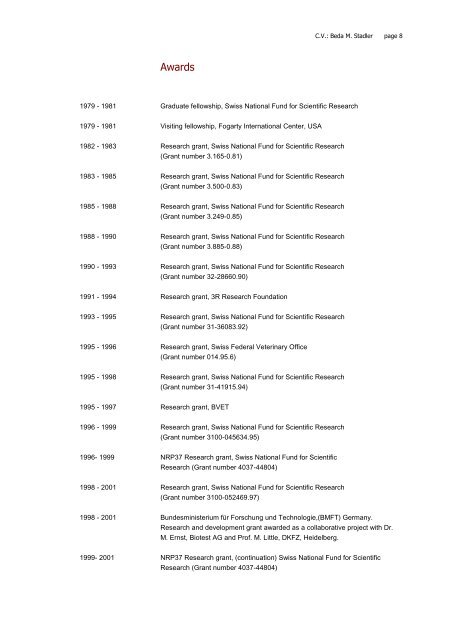 curriculum vitae - University Institute of Immunology - UniversitÃ¤t Bern