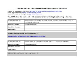 Proposal Feedback Form: Scientific Understanding Course ...