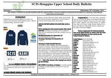 SCIS-Hongqiao Upper School Daily Bulletin