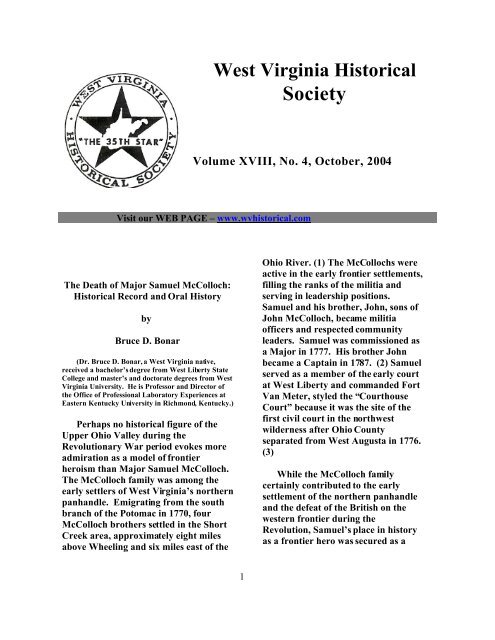 Historical Record and Oral History (PDF file) - West Virginia Division ...