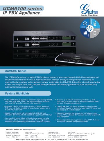 Grandstream UCM6100 Series Datasheet (PDF) - VoIPon Solutions