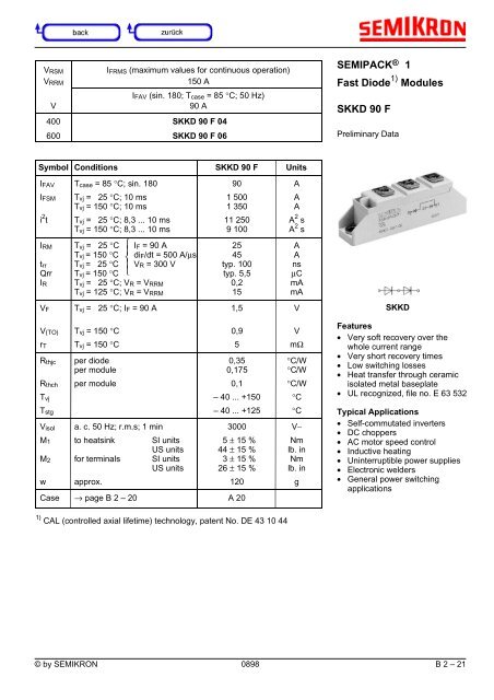 Fast Diode Module SEMIPACK® 1 Fast Diode Modules SKKD 90 F - Fusibles y ...