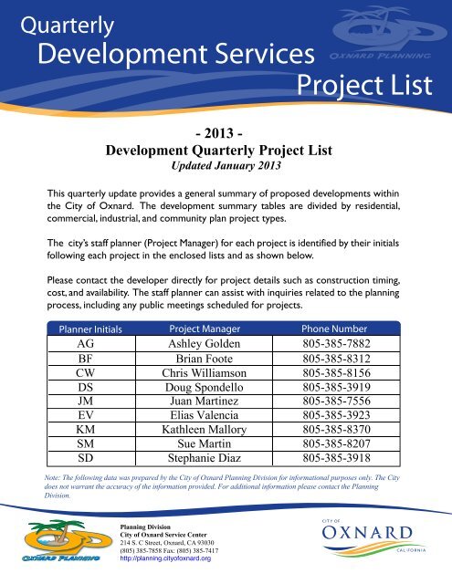 Project List Cover - Development Services - City of Oxnard