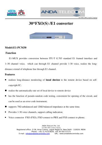 30*FXO(S) /E1 converter - ANDA TELECOM INDIA