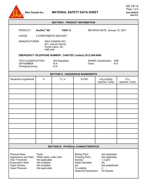 Sika Duoflex MSDS.pdf - Northland Construction Supplies