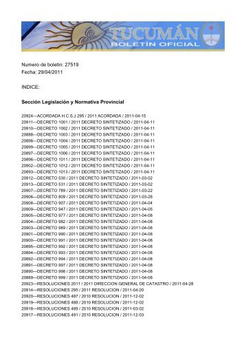 Numero de boletin: 27519 Fecha: 29/04/2011 INDICE: SecciÃ³n ...