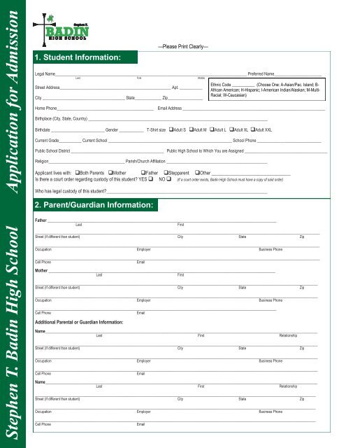 Apply to Badin! - Stephen T. Badin High School