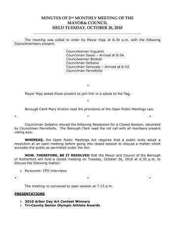 minutes of a regular meeting of of the mayor and council