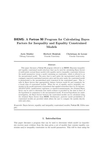 A Fortran 90 Program for Calculating Bayes Factors for Inequality ...