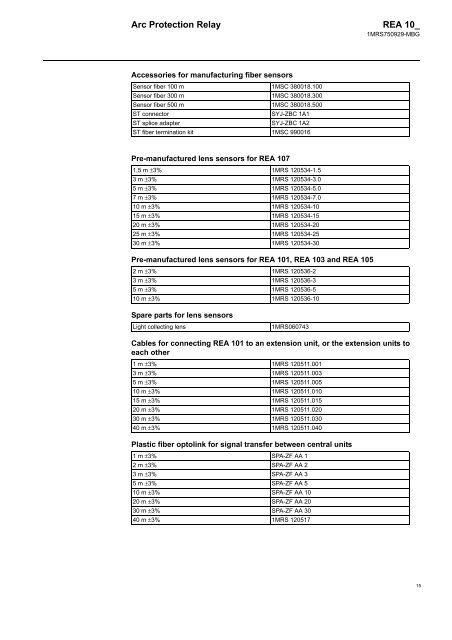 Arc Protection Relay REA 10_ - APE Distribuidor ABB