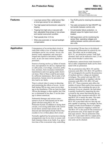 Arc Protection Relay REA 10_ - APE Distribuidor ABB