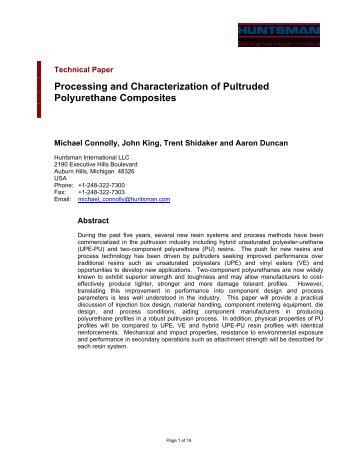 Processing and Characterization of Pultruded Polyurethane ...