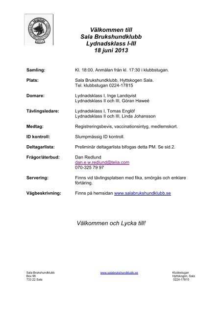 VÃ¤lkommen till Sala Brukshundklubb Lydnadsklass I-III 18 juni 2013 ...