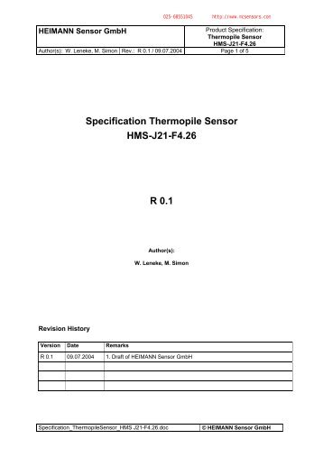 Specification Thermopile Sensor HMS-J21-F4.26 R 0.1