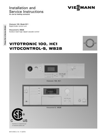 VITOTRONIC 100, HC1 VITOCONTROL-S, WB2B Installation and ...