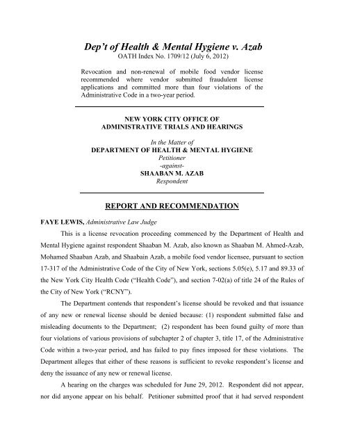 Dep T Of Health Amp Mental Hygiene V Azab