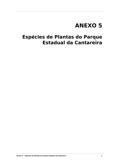 Anexo 5. EspÃ©cies de Plantas do Parque Estadual da Cantareir