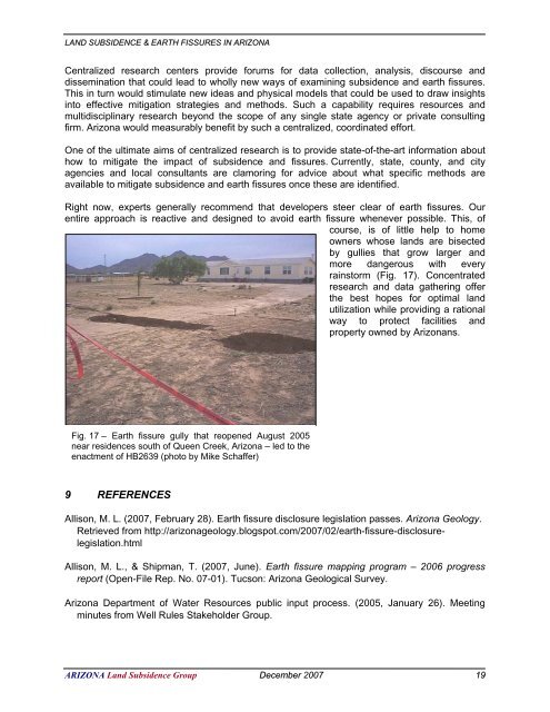 land subsidence and earth fissures in arizona - The Arizona ...