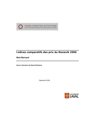 Indices comparatifs des prix du Nunavik 2006 - Chaire de recherche ...
