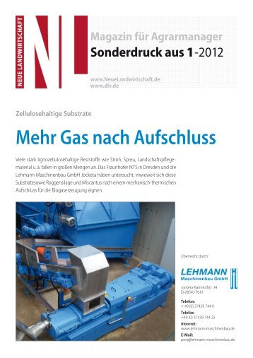 Mehr Gas nach Aufschluss - Lehmann Maschinenbau GmbH