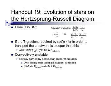 Handout 19: Evolution of stars on the Hertzsprung-Russell Diagram