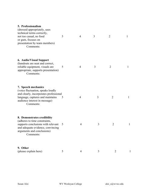 Oral Presentation Evaluation Form: Assessment Sample