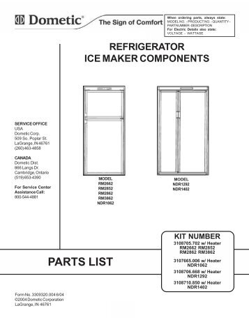 11-16-04 Ice Maker Kits 3108705.702, 3107665.006, 3108706.668 ...