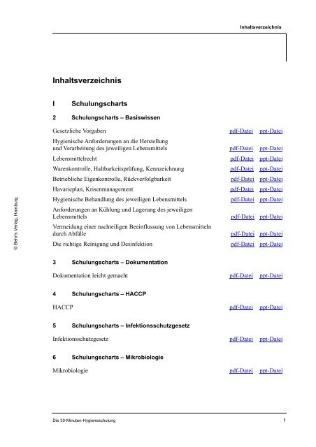 Inhaltsverzeichnis - HACCP