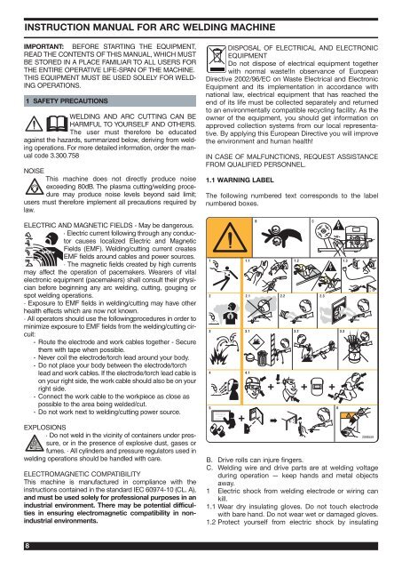 I -MANUALE DI ISTRUZIONI PER SALDATRICE AD ARCO pag. 2 ...