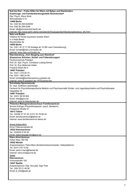 Anlaufstellen bei frühkindlichen ... - Dr. med. Dotzauer