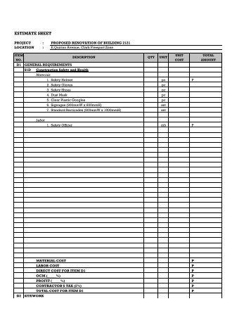 ESTIMATE SHEET - Clark Freeport Zone