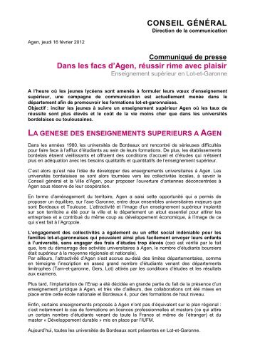 dans les facs d'agen, reussir rime avec plaisir - Conseil Général du ...