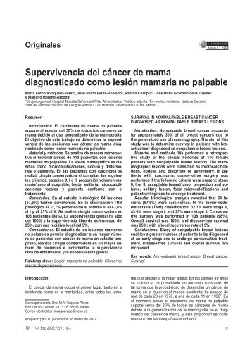 Supervivencia del cÃ¡ncer de mama diagnosticado como lesiÃ³n ...