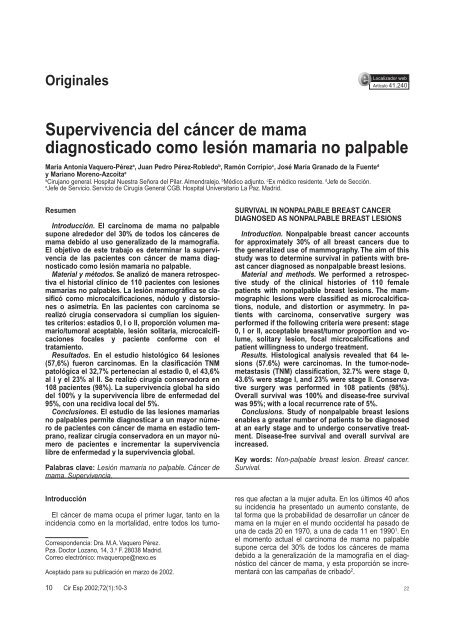 Supervivencia del cÃ¡ncer de mama diagnosticado como lesiÃ³n ...