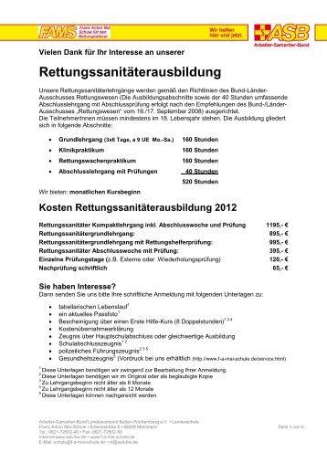 Kosten Rettungssanitäterausbildung 2012 - Franz Anton Mai-Schule ...