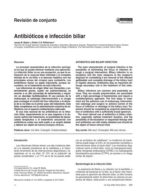 AntibiÃ³ticos e infecciÃ³n biliar - Elsevier