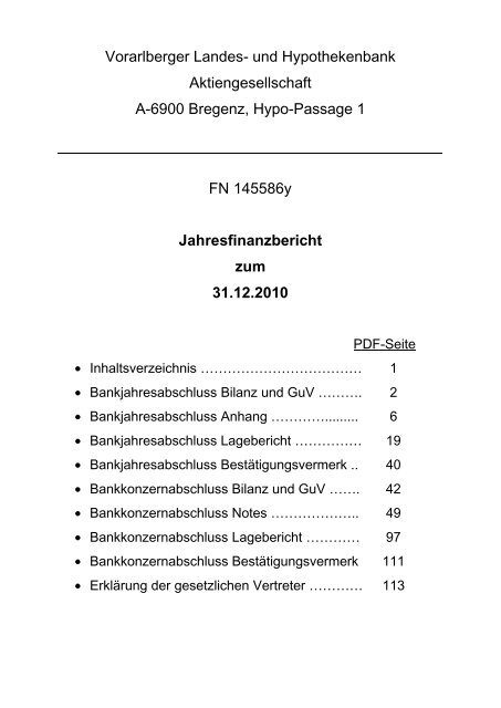 und Hypothekenbank Aktiengesellschaft A-6900 Bregenz, Hypo ...